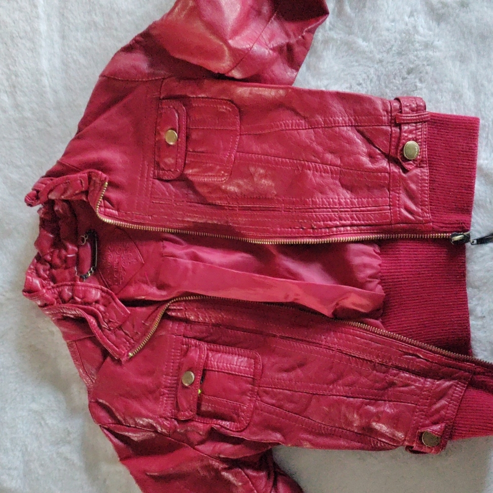 Girls Jou Jou faux red leather jacket